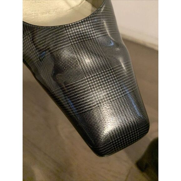 Charles Jourdan Paris Vintage Black Plaid Patent Leather Medium Heels 10 - Picture 7 of 7